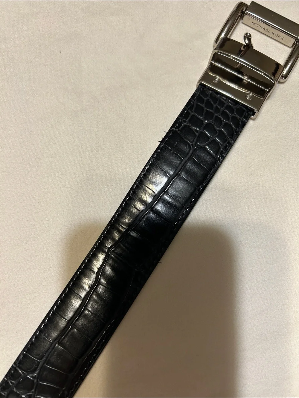 Michael Kors Black Leather Belt with Polished Silver Buckle